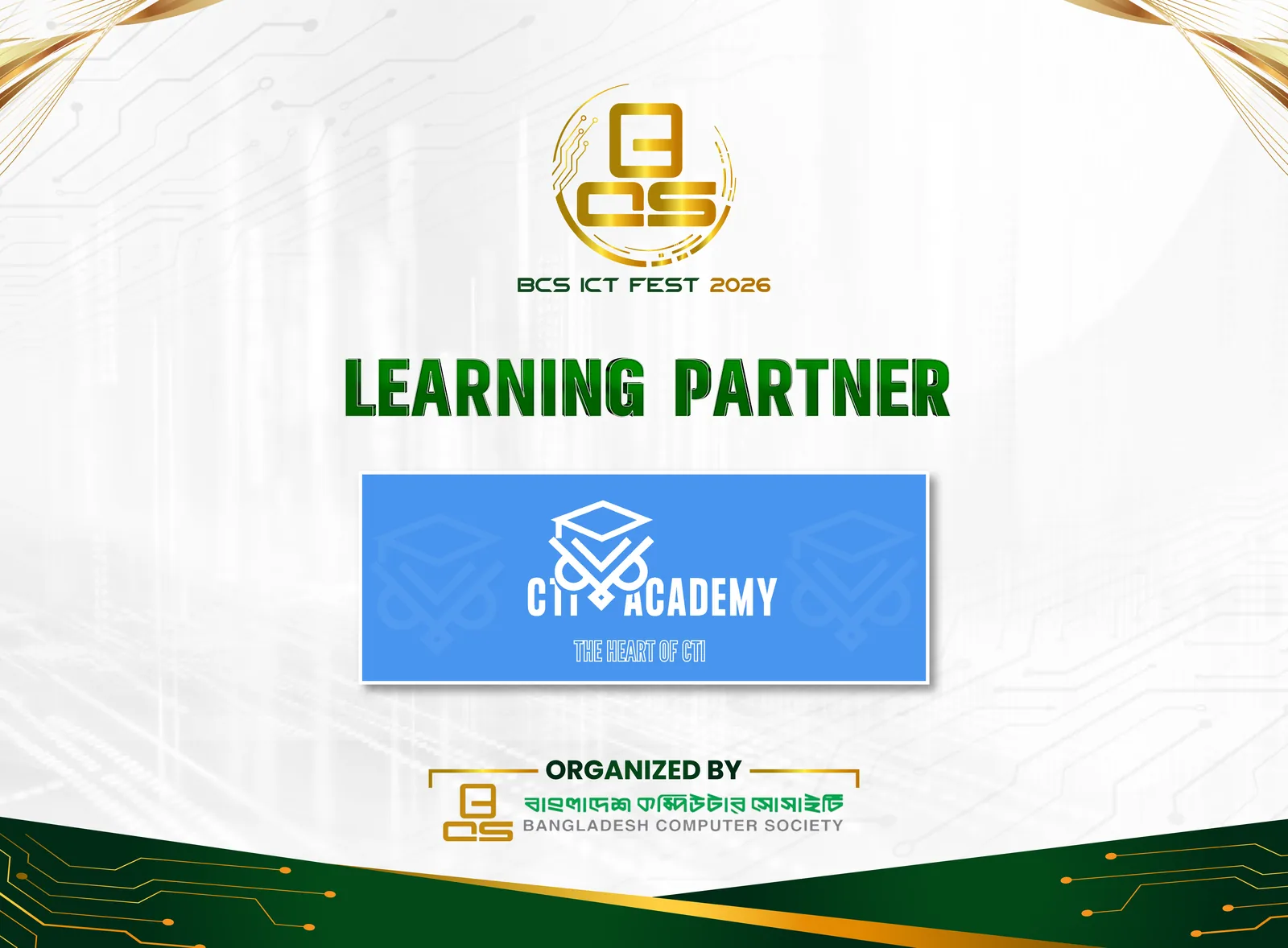 BCS ICT Fest 2026 Learning Partner — CTI Academy, organized by Bangladesh Computer Society.